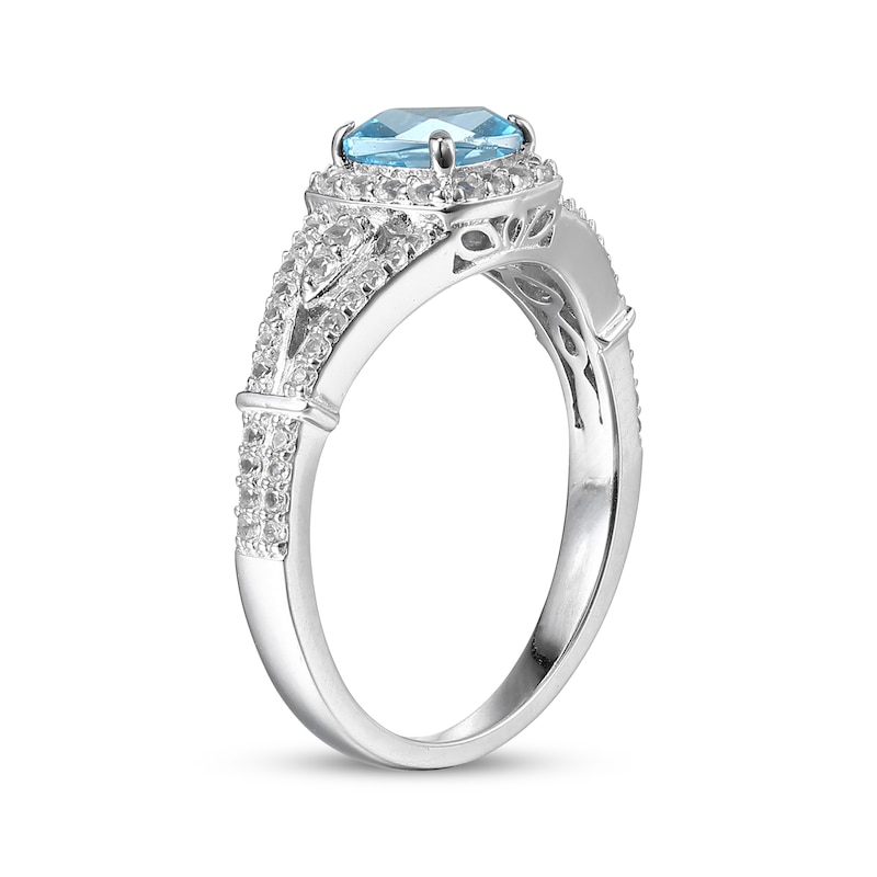 Main Image 2 of Cushion-Shaped Swiss Blue Topaz & White Lab-Created Sapphire Ring Sterling Silver