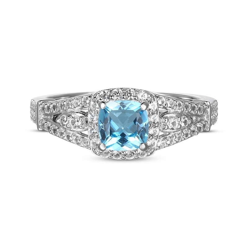 Main Image 3 of Cushion-Shaped Swiss Blue Topaz & White Lab-Created Sapphire Ring Sterling Silver