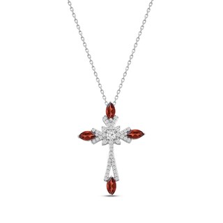 Marquise-Cut Garnet & Round-Cut White Lab-Created Sapphire Cross ...