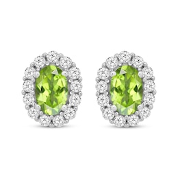 Oval-Cut Peridot & White Lab-Created Sapphire Halo Earrings Sterling Silver