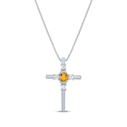 Oval-Cut Citrine & Round-Cut White Lab-Created Sapphire Cross Necklace Sterling Silver 18&quot;