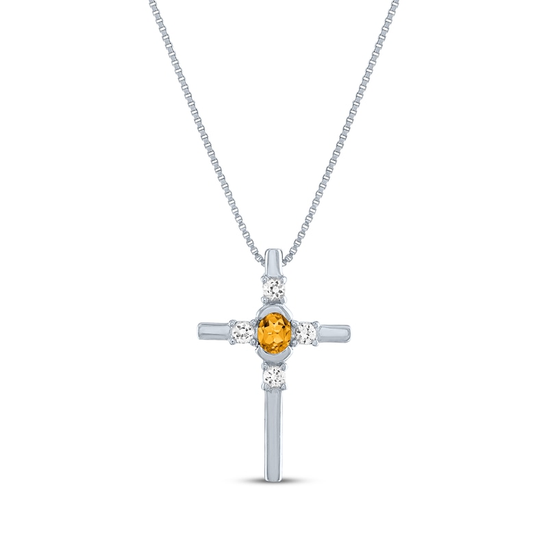 Main Image 1 of Oval-Cut Citrine & Round-Cut White Lab-Created Sapphire Cross Necklace Sterling Silver 18&quot;