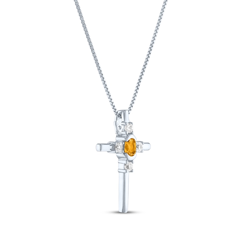 Main Image 2 of Oval-Cut Citrine & Round-Cut White Lab-Created Sapphire Cross Necklace Sterling Silver 18&quot;