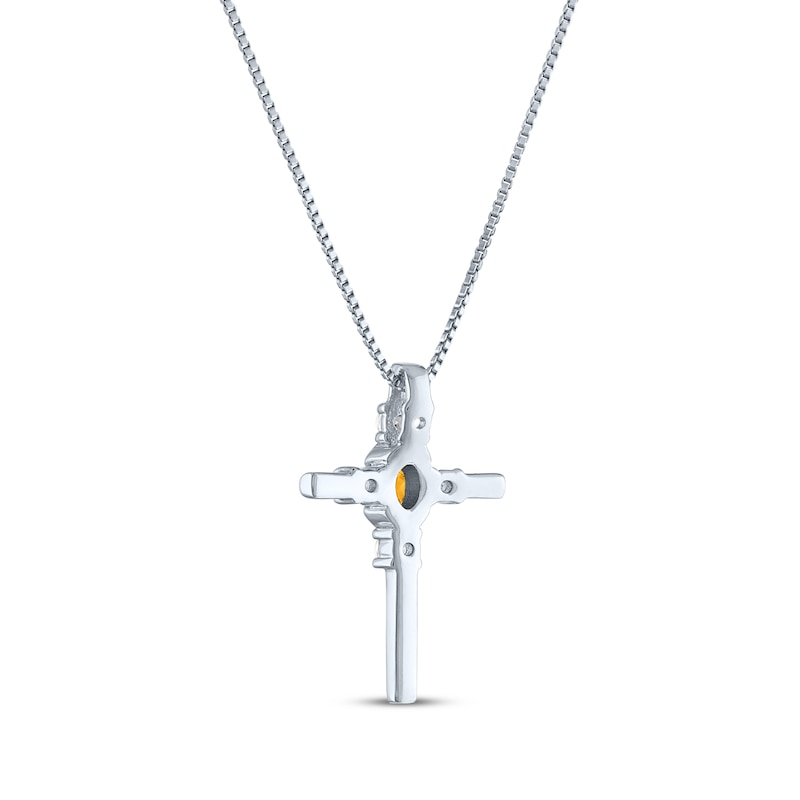 Main Image 3 of Oval-Cut Citrine & Round-Cut White Lab-Created Sapphire Cross Necklace Sterling Silver 18&quot;