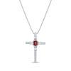 Thumbnail Image 1 of Oval-Cut Garnet & Round-Cut White Lab-Created Sapphire Cross Necklace Sterling Silver 18&quot;