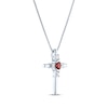 Thumbnail Image 2 of Oval-Cut Garnet & Round-Cut White Lab-Created Sapphire Cross Necklace Sterling Silver 18&quot;