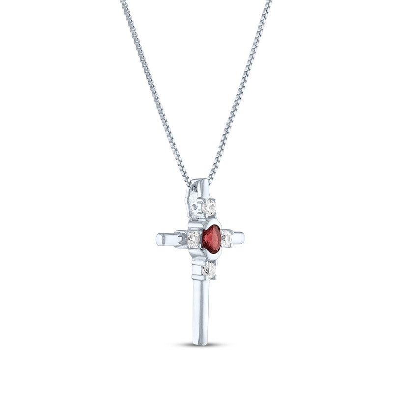 Main Image 2 of Oval-Cut Garnet & Round-Cut White Lab-Created Sapphire Cross Necklace Sterling Silver 18&quot;