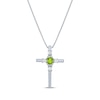 Thumbnail Image 1 of Oval-Cut Peridot & Round-Cut White Lab-Created Sapphire Cross Necklace Sterling Silver 18&quot;