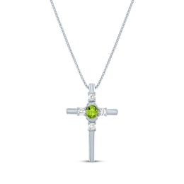 Oval-Cut Peridot & Round-Cut White Lab-Created Sapphire Cross Necklace Sterling Silver 18&quot;