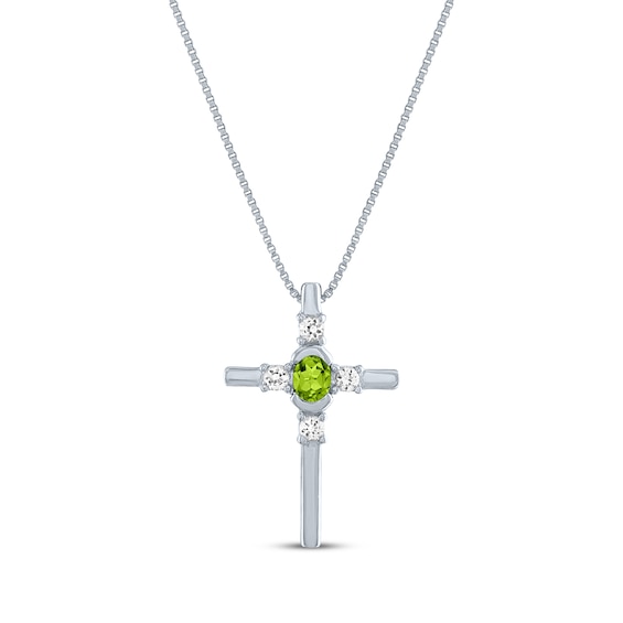 Oval-Cut Peridot & Round-Cut White Lab-Created Sapphire Cross Necklace Sterling Silver 18"