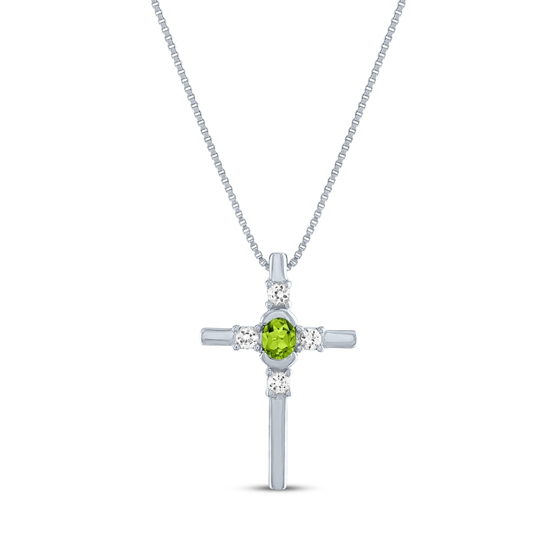 Main Image 1 of Oval-Cut Peridot & Round-Cut White Lab-Created Sapphire Cross Necklace Sterling Silver 18&quot;