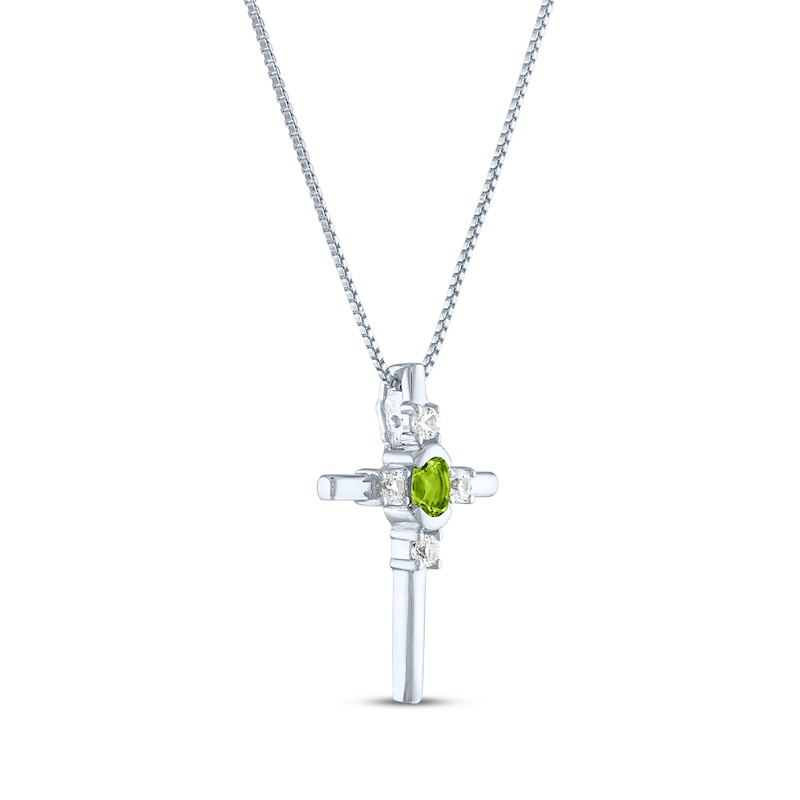 Main Image 2 of Oval-Cut Peridot & Round-Cut White Lab-Created Sapphire Cross Necklace Sterling Silver 18&quot;