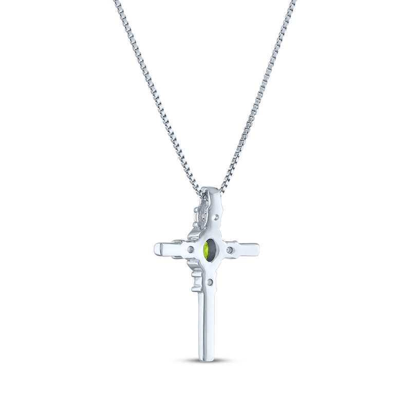 Main Image 3 of Oval-Cut Peridot & Round-Cut White Lab-Created Sapphire Cross Necklace Sterling Silver 18&quot;