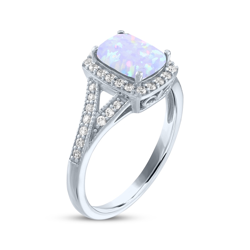 Main Image 2 of Cushion-Cut Lab-Created Opal & White Lab-Created Sapphire Ring Sterling Silver