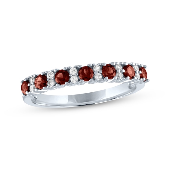 Garnet & White Lab-Created Sapphire Stackable Ring Sterling Silver
