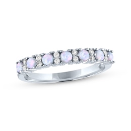 Lab-Created Opal & White Lab-Created Sapphire Stackable Ring Sterling Silver