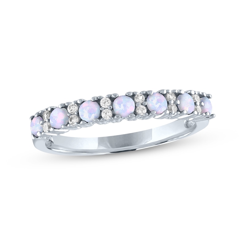 Lab-Created Opal & White Lab-Created Sapphire Stackable Ring Sterling Silver