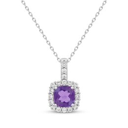 Cushion-Cut Amethyst & White Lab-Created Sapphire Necklace Sterling Silver 18&quot;