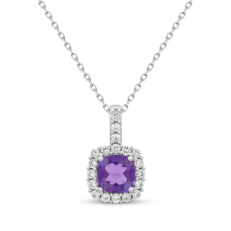 Main Image 1 of Cushion-Cut Amethyst & White Lab-Created Sapphire Necklace Sterling Silver 18&quot;