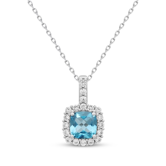 Cushion-Cut Swiss Blue Topaz & White Lab-Created Sapphire Necklace Sterling Silver 18"