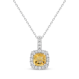 Cushion-Cut Citrine & White Lab-Created Sapphire Necklace Sterling Silver 18&quot;