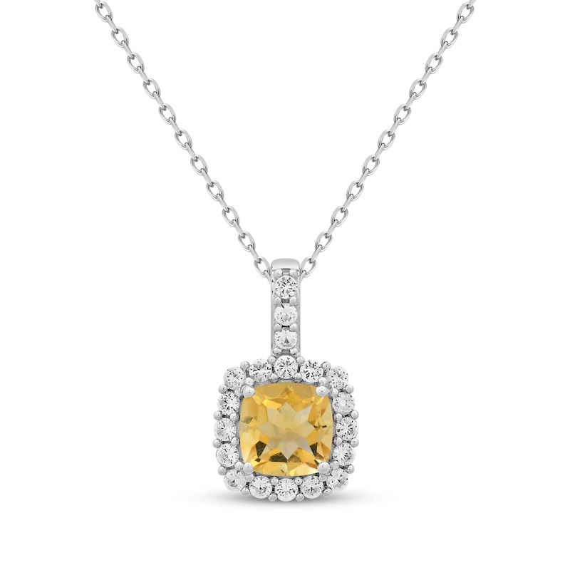 Main Image 1 of Cushion-Cut Citrine & White Lab-Created Sapphire Necklace Sterling Silver 18&quot;