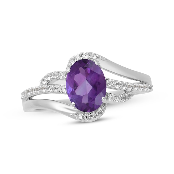 Oval-Cut Amethyst & White Lab-Created Sapphire Bypass Ring Sterling Silver