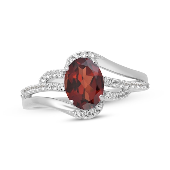 Oval-Cut Garnet & White Lab-Created Sapphire Bypass Ring Sterling Silver