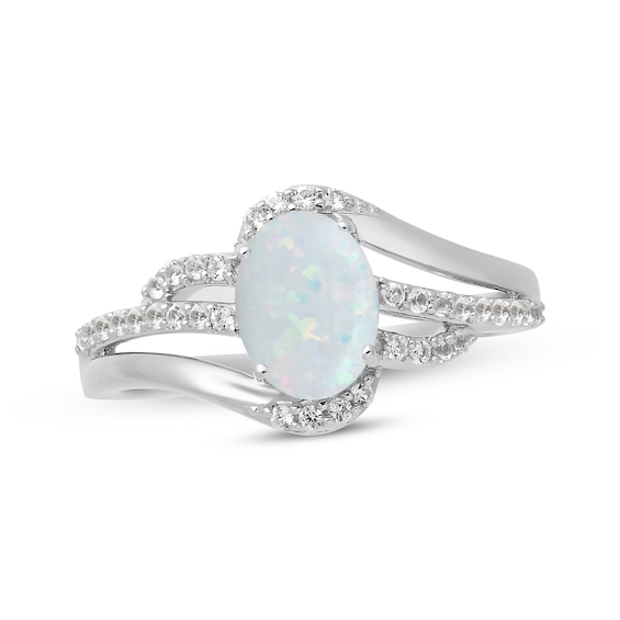 Oval-Cut Lab-Created Opal & White Lab-Created Sapphire Bypass Ring Sterling Silver