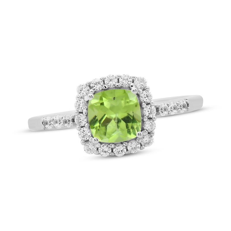 Main Image 1 of Cushion-Cut Peridot & White Lab-Created Sapphire Ring Sterling Silver