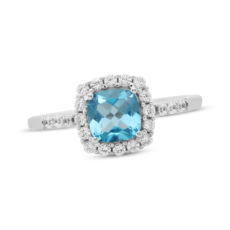 Cushion-Cut Swiss Blue Topaz & White Lab-Created Sapphire Ring Sterling ...