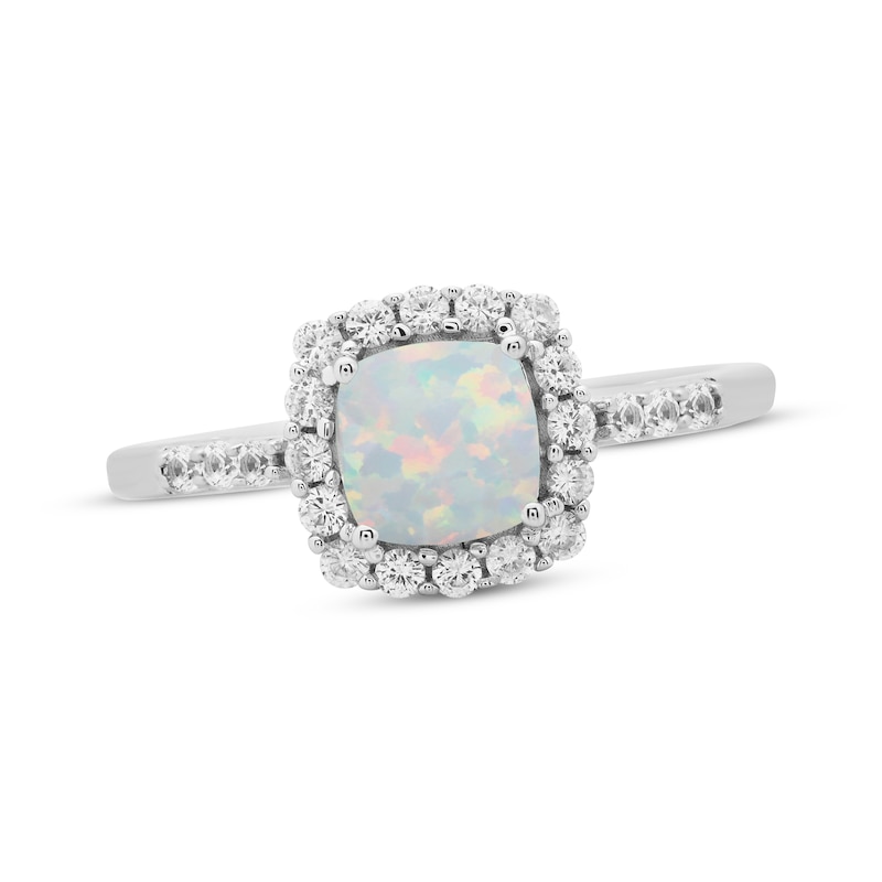 Main Image 1 of Cushion-Cut Lab-Created Opal & White Lab-Created Sapphire Ring Sterling Silver