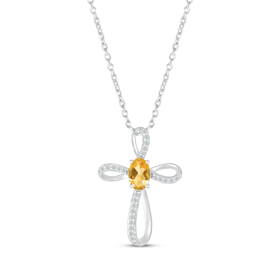 Oval-Cut Citrine & White Lab-Created Sapphire Looping Cross Necklace Sterling Silver 18"