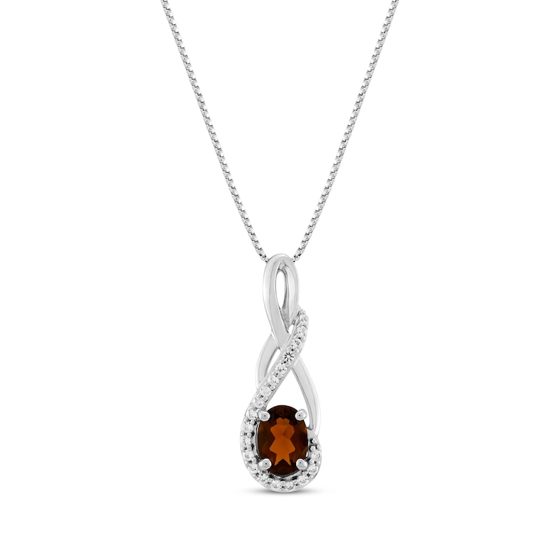 Oval-Cut Garnet & White Lab-Created Sapphire Twist Drop Necklace Sterling Silver 18"