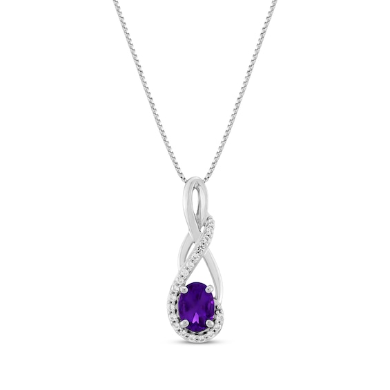 Oval-Cut Amethyst & White Lab-Created Sapphire Twist Drop Necklace Sterling Silver 18"
