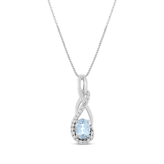 Oval-Cut Aquamarine & White Lab-Created Sapphire Twist Drop Necklace Sterling Silver 18"