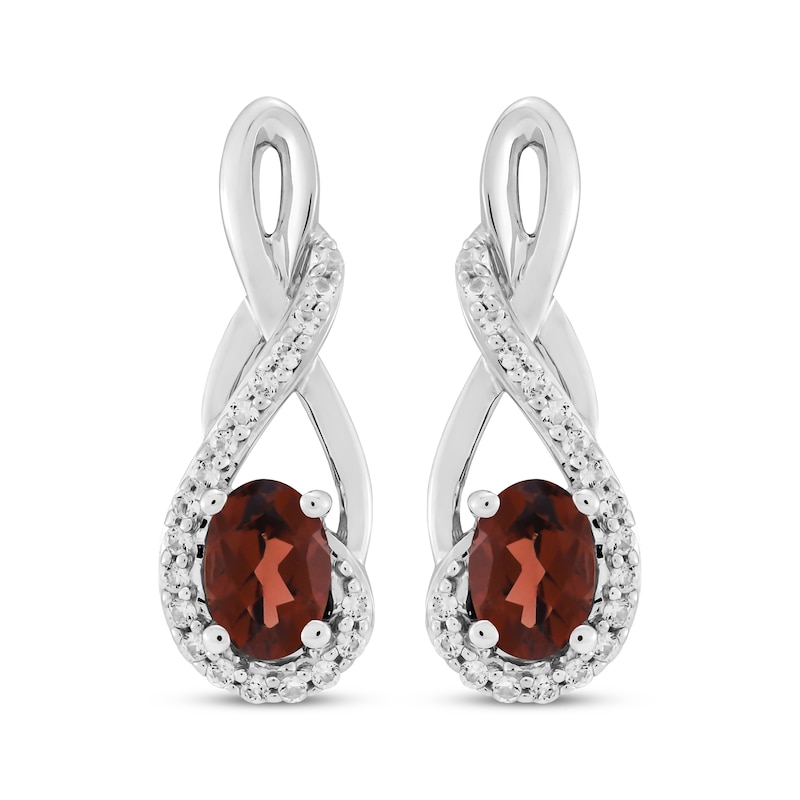 Main Image 2 of Oval-Cut Garnet & White Lab-Created Sapphire Twist Drop Earrings Sterling Silver