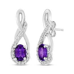 Oval-Cut Amethyst & White Lab-Created Sapphire Twist Drop Earrings Sterling Silver