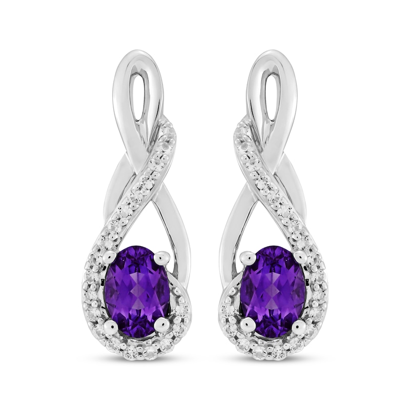 Main Image 2 of Oval-Cut Amethyst & White Lab-Created Sapphire Twist Drop Earrings Sterling Silver