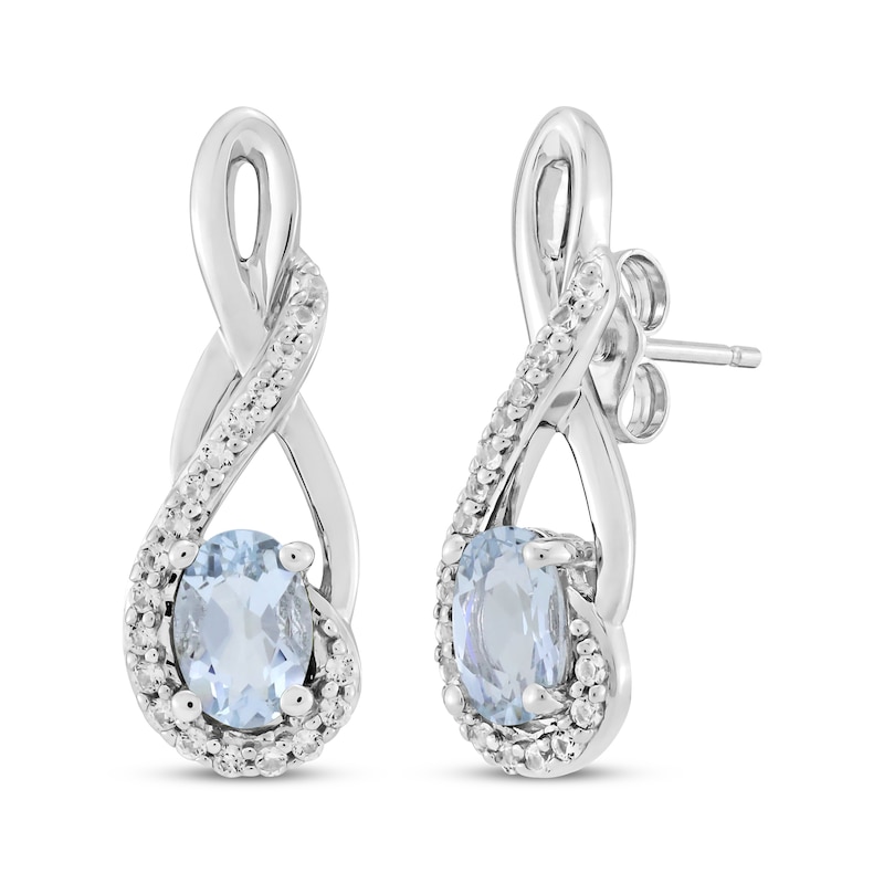 Main Image 1 of Oval-Cut Aquamarine & White Lab-Created Sapphire Twist Drop Earrings Sterling Silver