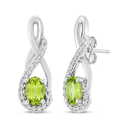 Oval-Cut Peridot & White Lab-Created Sapphire Twist Drop Earrings Sterling Silver