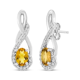 Oval-Cut Citrine & White Lab-Created Sapphire Twist Drop Earrings Sterling Silver