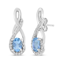 Oval-Cut Swiss Blue Topaz & White Lab-Created Sapphire Twist Drop Earrings Sterling Silver