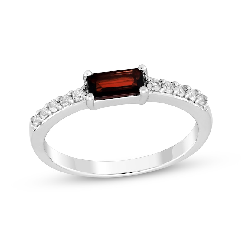 Baguette-Cut Garnet & White Lab-Created Sapphire Ring Sterling Silver