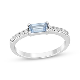 Baguette-Cut Aquamarine & White Lab-Created Sapphire Ring Sterling Silver