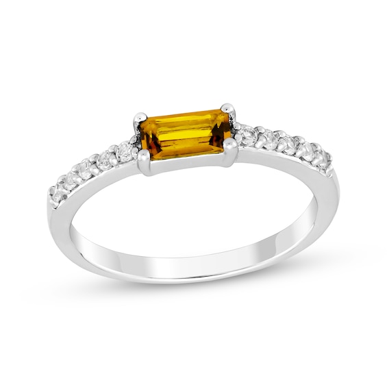 Baguette-Cut Citrine & White Lab-Created Sapphire Ring Sterling Silver