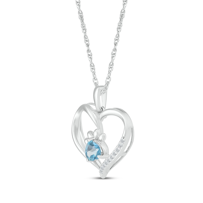 Heart-Shaped Swiss Blue Topaz & White Lab-Created Sapphire Paw Print Sterling Silver 18"