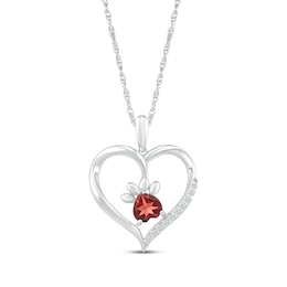 Heart-Shaped Garnet & White Lab-Created Sapphire Paw Print Necklace Sterling Silver 18&quot;