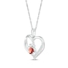 Thumbnail Image 2 of Heart-Shaped Garnet & White Lab-Created Sapphire Paw Print Necklace Sterling Silver 18&quot;