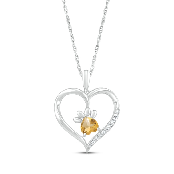 Heart-Shaped Citrine & White Lab-Created Sapphire Paw Print Necklace Sterling Silver 18"